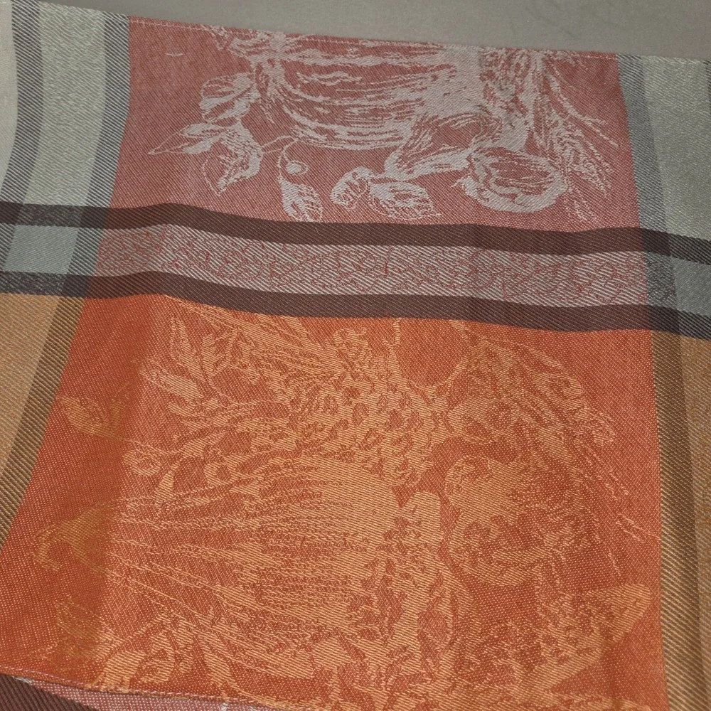 Martha Stewart Fall Pumpkin Table Runner Orange Beige Plaid Textured Decor 14x71